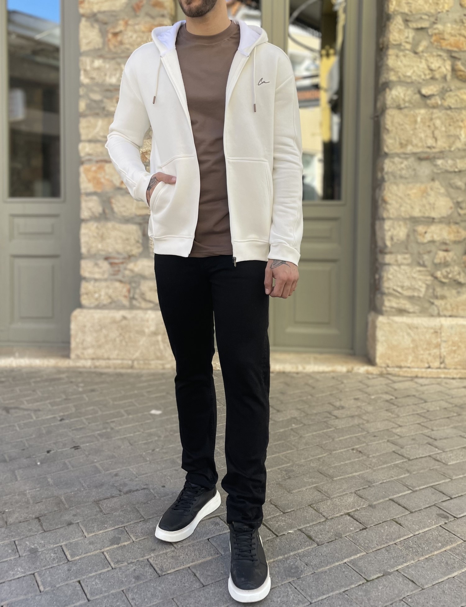 Ανδρική λευκή ζακέτα φούτερ 4277L φωτογραφία